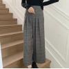 imagechouyatou Womens Plaid Wool Blend Culottes Capri Plaid Pants Elastic High Waist Wide Leg Palazzo Trouser