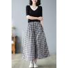 imagechouyatou Womens Summer Casual Cotton Linen Pants Culottes Plaid Gingham Wide Leg Capri Palazzo Pants