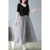 imagechouyatou Womens Summer Casual Cotton Linen Pants Culottes Plaid Gingham Wide Leg Capri Palazzo Pants