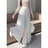 imagechouyatou Womens Summer Flowy Shiny Palazzo Wide Leg Pants Elastic Waist Pleated Beach Trousers Culottes