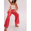 imagechouyatou Womens Vertical Striped Wide Leg Pants Drawstring Elastic Waist Palazzo Pants with Pockets