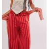 imagechouyatou Womens Vertical Striped Wide Leg Pants Drawstring Elastic Waist Palazzo Pants with Pockets