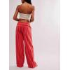 imagechouyatou Womens Vertical Striped Wide Leg Pants Drawstring Elastic Waist Palazzo Pants with Pockets