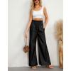 imagechouyatou Womens Wide Leg Faux Leather Pants Smocked High Waist Pu Leather Palazzo Pants with Pockets