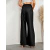 imagechouyatou Womens Wide Leg Faux Leather Pants Smocked High Waist Pu Leather Palazzo Pants with Pockets
