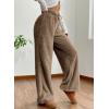 imagechouyatou Womens Winter Fuzzy Fleece Drawstring Pants Wide Leg High Waist Palazzo Lounge Pants