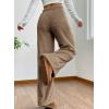 imagechouyatou Womens Winter Fuzzy Fleece Drawstring Pants Wide Leg High Waist Palazzo Lounge Pants