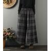 imagechouyatou Womens Winter Plaid Wide Leg Cropped Wool Pants Elastic Waist Palazzo Capri Pants with Pockets