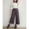 imagechouyatou Womens Winter Striped Wool Capri Pants High Waist Wide Leg Wool Blend Palazzo Pants Culottes with Belt