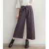 imagechouyatou Womens Winter Striped Wool Capri Pants High Waist Wide Leg Wool Blend Palazzo Pants Culottes with Belt