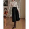 imagechouyatou Womens Wool Culottes Capri Cropped Pants Pleated Elastic High Waist Wide Leg Palazzo TrouserBlack