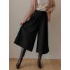 imagechouyatou Womens Wool Culottes Capri Cropped Pants Pleated Elastic High Waist Wide Leg Palazzo TrouserBlack