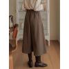 imagechouyatou Womens Wool Culottes Capri Cropped Pants Pleated Elastic High Waist Wide Leg Palazzo TrouserCoffee