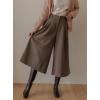 imagechouyatou Womens Wool Culottes Capri Cropped Pants Pleated Elastic High Waist Wide Leg Palazzo TrouserCoffee