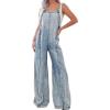 imagechouyatou Womens Casual Adjustable Strap Denim Jumpsuit Distressed Elastic Waist Overalls Jeans Pants