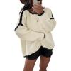 imagechouyatou Womens Fall Color Block Sweater Casual Loose Crewneck Knitted Pullover Jumper TopsApricot