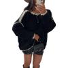 imagechouyatou Womens Fall Color Block Sweater Casual Loose Crewneck Knitted Pullover Jumper TopsBlack