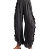 imagechouyatou Womens Summer Bobo Flared Denim Pants Wide Leg Ruffled Edge Dressy Jean Pants Culottes
