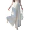 imagechouyatou Womens Summer Flowy Shiny Palazzo Wide Leg Pants Elastic Waist Pleated Beach Trousers Culottes