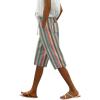 imagechouyatou Womens Vintage 90s Striped Pattern High Elastic Waisted Wide Leg Cropped Capri Pants with Pockets