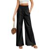 imagechouyatou Womens Wide Leg Faux Leather Pants Smocked High Waist Pu Leather Palazzo Pants with Pockets