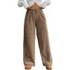 imagechouyatou Womens Winter Fuzzy Fleece Drawstring Pants Wide Leg High Waist Palazzo Lounge Pants