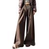 imagechouyatou Womens Winter Wool Wide Leg Palazzo Pants High Waisted Wool Blend Baggy Trousers Culottes