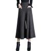 imagechouyatou Womens Wool Blend Culottes Capri Cropped Pants Pleated High Waist Wide Leg Palazzo Trousers
