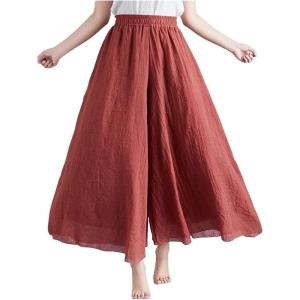 imagechouyatou Womens Flowy Elastic High Waisted Wide Leg Pants Casual Palazzo Linen Pants Culottes