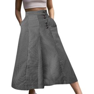 imagechouyatou Womens Striped High Waisted Cotton Linen Wide Leg Dressy Casual Cropped Capri Palazzo Pants