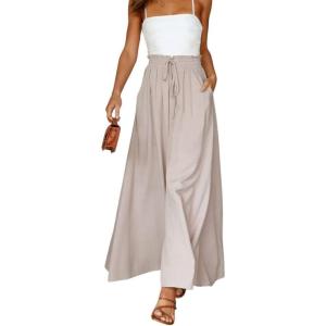 imagechouyatou Womens Summer High Waist Pants Wide Leg Drawstring Flowy Palazzo Paperbag Pants Culottes