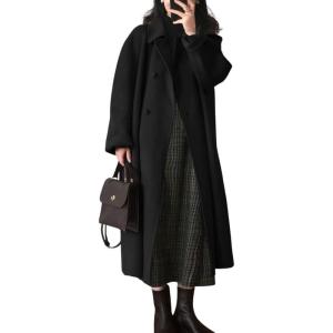 imagechouyatou Womens Winter Mid Long Wool Coat Double Breasted Business Casual Dressy Trench Coat Overcoat