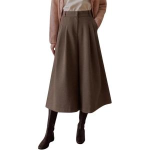 imagechouyatou Womens Wool Culottes Capri Cropped Pants Pleated Elastic High Waist Wide Leg Palazzo TrouserCoffee