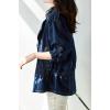 imagechouyatou Women Fall Business Casual Denim Blazer Drawstring Waist Office Jean Jacket Trench Coat