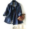 imagechouyatou Women Fall Business Casual Denim Blazer Drawstring Waist Office Jean Jacket Trench Coat
