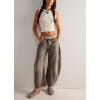imagechouyatou Womens Boyfriend Wide Leg Denim Pants Y2K Baggy Mid Rise Casual Dressy Barrel Jeans with Pockets
