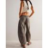 imagechouyatou Womens Boyfriend Wide Leg Denim Pants Y2K Baggy Mid Rise Casual Dressy Barrel Jeans with Pockets
