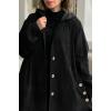 imagechouyatou Womens Fall Corduroy Jacket with Hood Casual Button Down Hooded Loose Corduroy Jackets with PocketsBlack