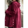imagechouyatou Womens Fall Corduroy Jacket with Hood Casual Button Down Hooded Loose Corduroy Jackets with PocketsWine Red
