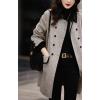 imagechouyatou Womens Fall Winter Double Breasted Contrast Lapel Collar Office Work Long Wool Pea Coat Overcoat