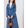 imagechouyatou Womens Fashion Notch Lapel Denim Trench Coat Double Breasted Belted Maxi Long Jean JacketBlue