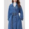 imagechouyatou Womens Fashion Notch Lapel Denim Trench Coat Double Breasted Belted Maxi Long Jean JacketBlue