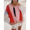 imagechouyatou Womens Oversized Color Block Splicing Y2K Bomber Jacket 2024 Fall Clothes Casual Loose Coat Outwear