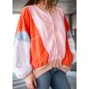imagechouyatou Womens Oversized Color Block Splicing Y2K Bomber Jacket 2024 Fall Clothes Casual Loose Coat Outwear