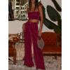 imagechouyatou Womens Velvet Wide Leg Dress Pants High Elastic Waist Business Casual Palazzo Pants with Pockets