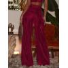 imagechouyatou Womens Velvet Wide Leg Dress Pants High Elastic Waist Business Casual Palazzo Pants with Pockets