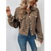 imagechouyatou Womens Vintage Houndstooth Plaid Button Down Tweed Cropped Shacket Jacket Wool Coat