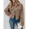 imagechouyatou Womens Vintage Houndstooth Plaid Button Down Tweed Cropped Shacket Jacket Wool Coat