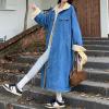 imagechouyatou Womens Warm Winter Windproof Sherpa Fleece Lined Long Denim Coat Trucker Jean Jacket Overcoat