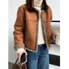 imagechouyatou Womens Winter Collarless Button Down Sherpa Fleece Lined Faux Suede Outerwear Jacket Coat